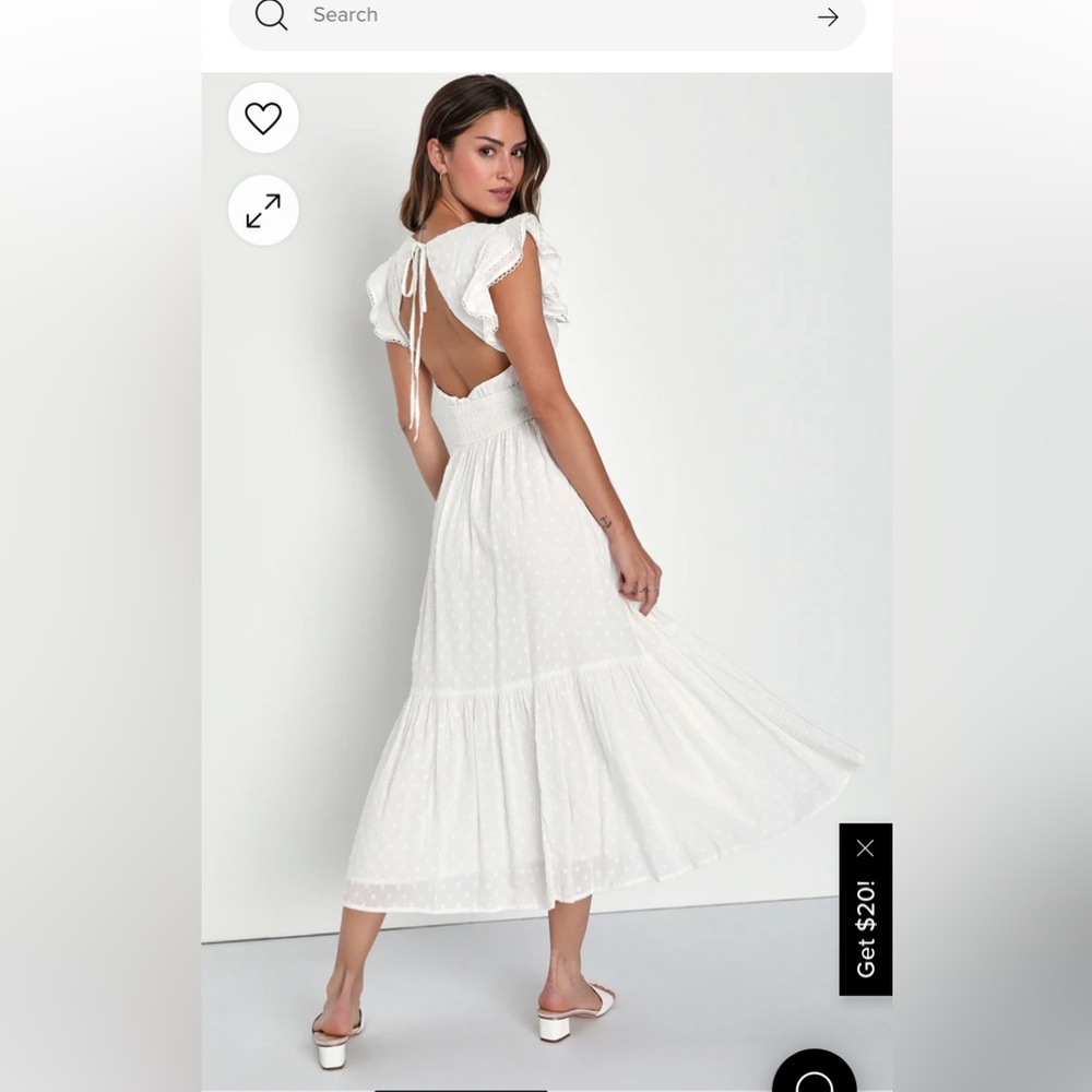 Brunch Plans White Swiss Dot Smocked Backless Midi Dress Size Large NWOT